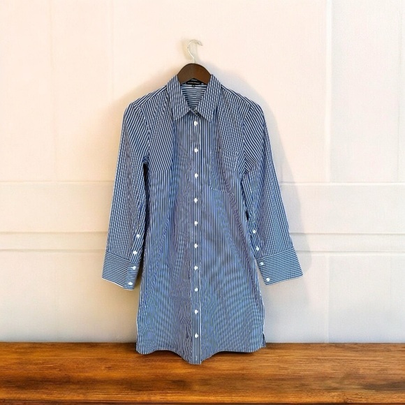 Universal Standard Shirt Dress Poplin Stretch Blue Stripe Button Up 4XS - Picture 1 of 12